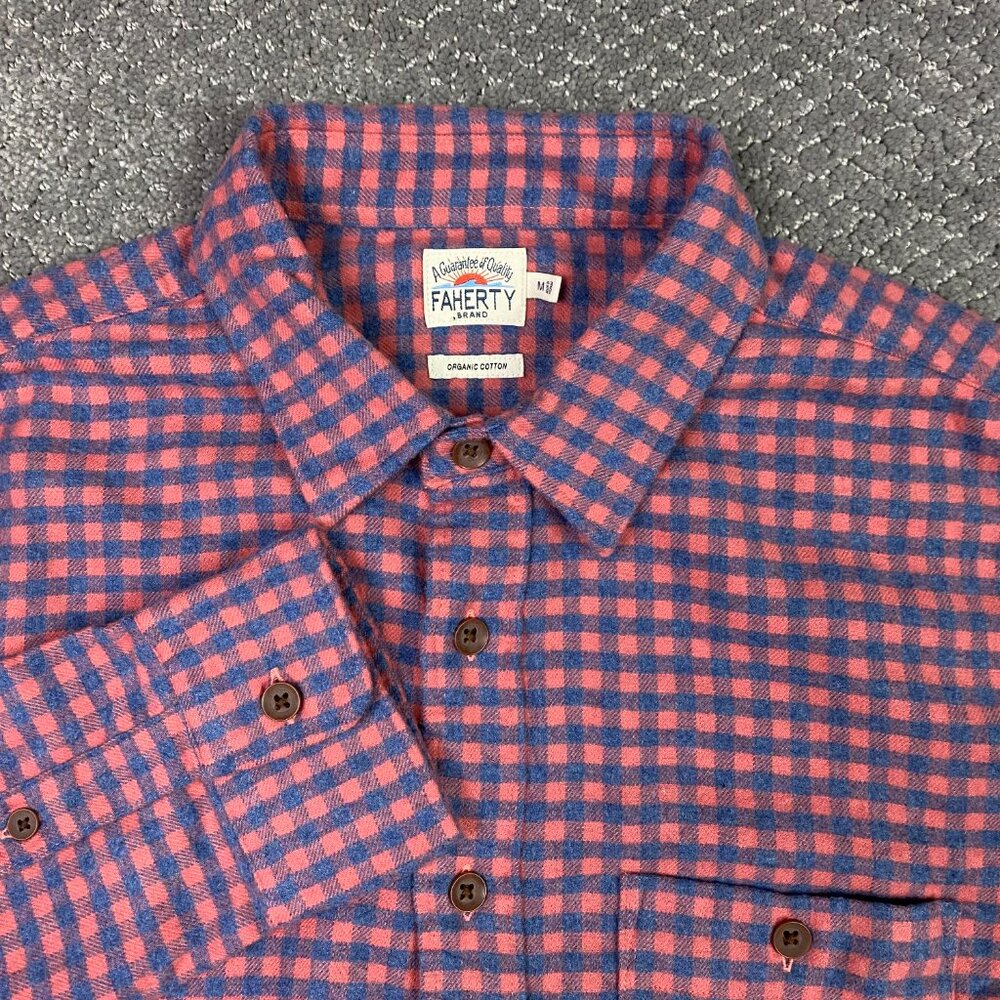 NWOT Faherty Flannel Shirt Men's Medium Red Blue Stretch Organic Cotton Seaview